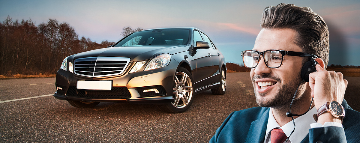 customer service person in front of a car